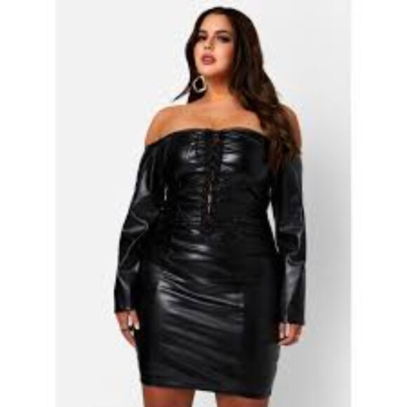 Rebdolls Black Pleather Lace-Up Front Dress - Picture 1 of 9